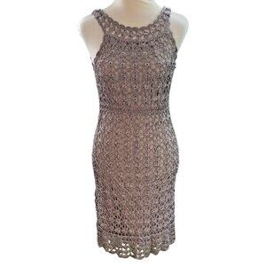 INC International Concepts Dress Womens M Silver Metallic Crochet Whimsigoth